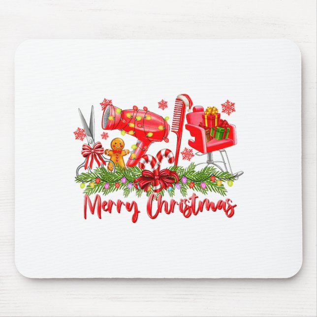 Tapis De Souris Merry Christmas Lights Hairstylist Tool Hairdresse (Devant)