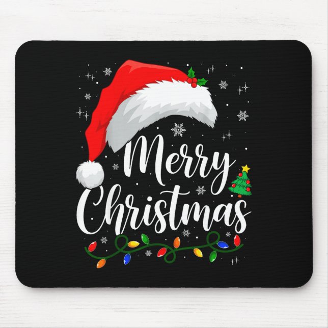 Tapis De Souris Merry Christmas Lights Santa Hat Xmas Family Match (Devant)