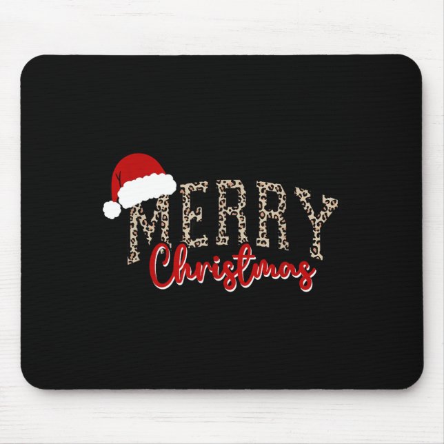 Tapis De Souris Merry Christmas Pattern Xmas Leopard Family Cute W (Devant)