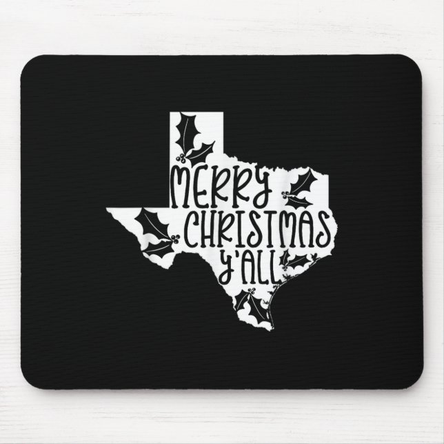Tapis De Souris Merry Christmas Yall Texas Mistletoe White Graphic (Devant)