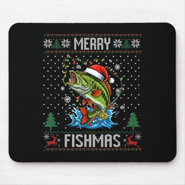 Tapis De Souris Merry Fishmas B Fish Fishing Christmas Ugly Sweate (Devant)