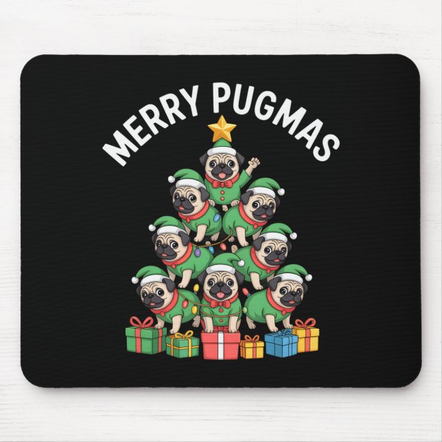 Tapis De Souris Merry Pugmas Funny Pug Christmas Tree Holiday Long (Devant)