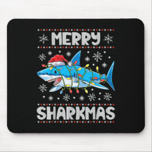 Tapis De Souris Merry Sharkmas Sharkmas Père Noël laids lumières d
