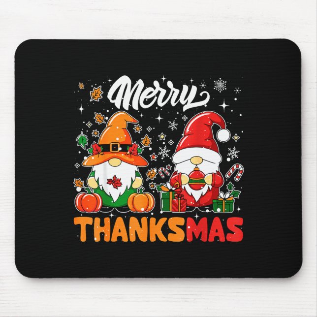 Tapis De Souris Merry Thanksmas Funny Fall Thanksgiving Santa Gnom (Devant)