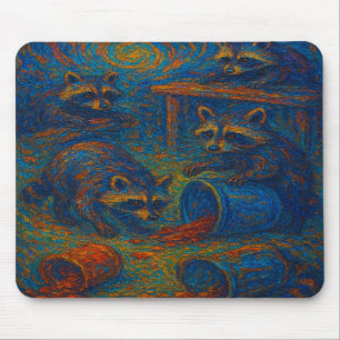 Tapis De Souris Mésaventures de minuit – Raton laveurs causant des
