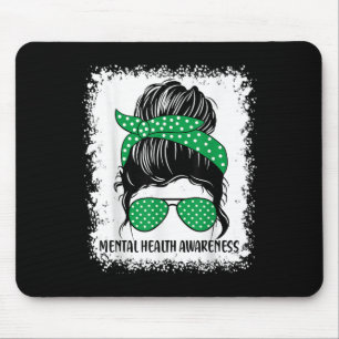 Tapis De Souris Messy Bun Mental Health S Awareness Green Ribbon _