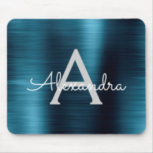 Tapis De Souris Métallurgique Bleu Business Foil Nom du monogramme