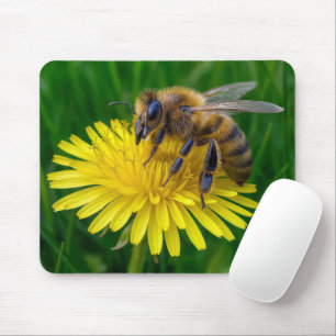 Tapis De Souris Miel abeille sur un Dandelion Jaune