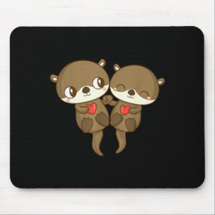 Tapis De Souris Mignon Couple de Loutres Amoureuses Saint-Valentin