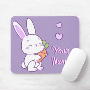 Tapis De Souris Mignon Kawaii Pastel Violet Lapin Nom Personnalisé