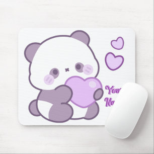 Tapis De Souris Mignon Kawaii Pastel Violet Panda Nom Personnalisé