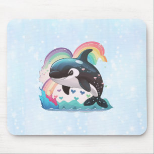 Tapis De Souris Mignonne Orque Kawaii Baleine Arc-en-ciel Papillon