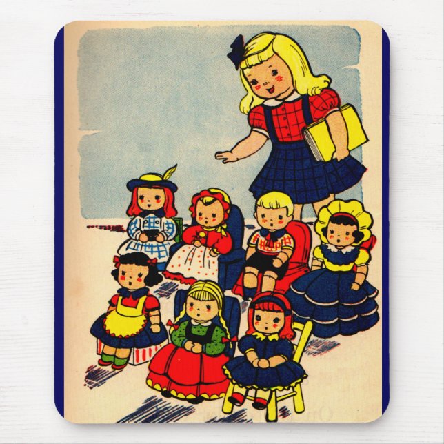 Tapis De Souris mignonne petite fille jouant à l'école avec ses po (Devant)