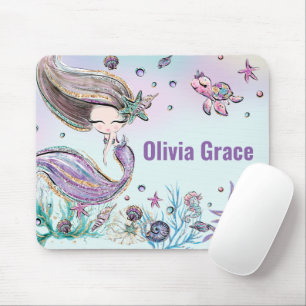 Tapis De Souris Mignonne sirène sous la Parties scintillant viole