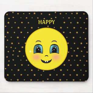 Tapis De Souris Mignons visages heureux et étoiles en noir
