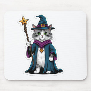 Tapis de souris Mini sorcier chat avec bâton magiq