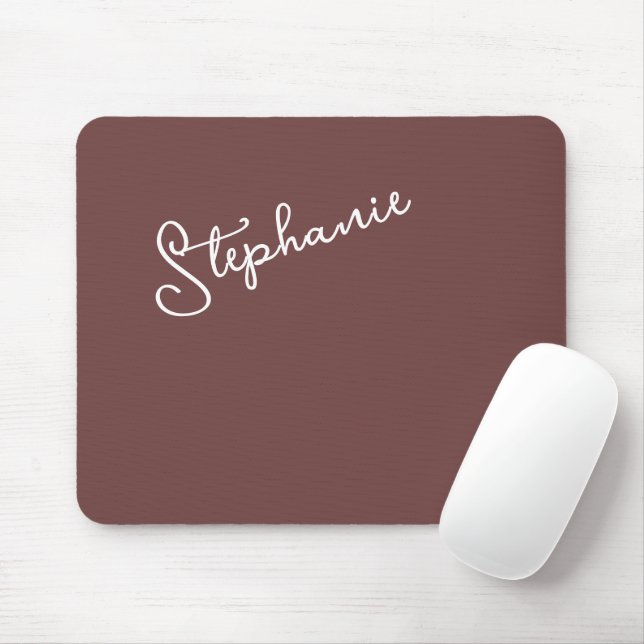 Tapis De Souris Minimalist Brown Trendy Script Personalized Name  (Avec souris)