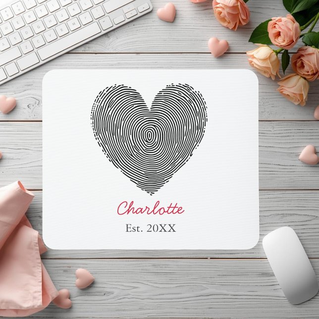 Tapis De Souris Minimalist Heart Fingerprint Personalized Name  (Créateur téléchargé)