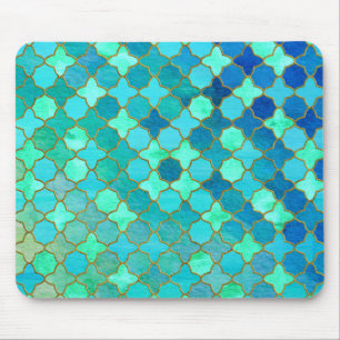 Tapis De Souris Mint Aqua Turquoise Gold Oriental Marocain Carrela