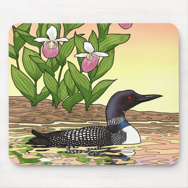 Tapis De Souris MN State Bird Flower Loon Lady Slipper (Devant)
