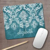 Modèle de Damas gris turquoise Texte personnalisé