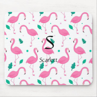 Tapis De Souris Modèle flamingo Monogramme et nom Personnalisé
