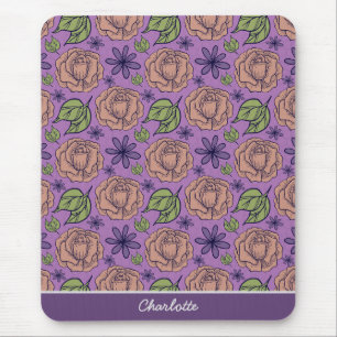 Tapis De Souris Modèle fleuri violet grande fleur avec nom