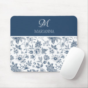 Tapis De Souris Modèle Floral bleu et nom Personnalisé