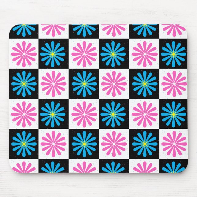 Tapis De Souris Modèle floral bleu rose géométrique (Devant)