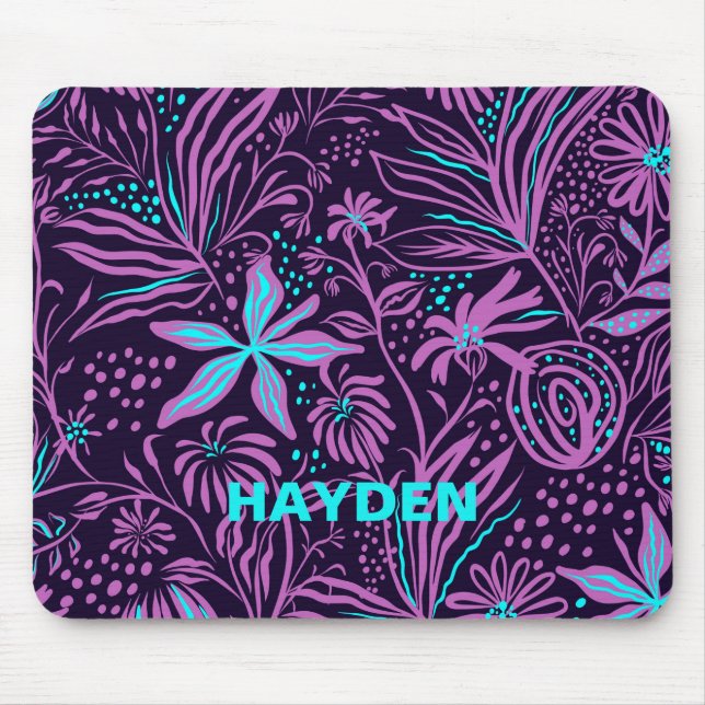 Tapis De Souris Modèle floral moderne violet foncé Personnalisé (Devant)