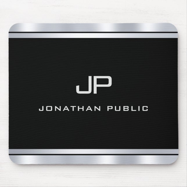 Tapis De Souris Modèle Monogramme d'apparence d'argent métallique  (Devant)