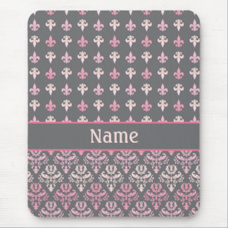 Tapis De Souris Modèle personnalisé Gris Fleur de Lis Damask