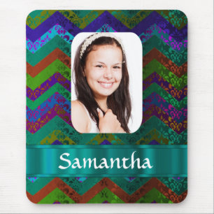 Tapis De Souris modèle photo personnalisé turquoise chevron