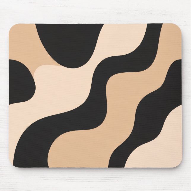 Tapis De Souris Modern Beige & Black Wave Mousepad (Devant)
