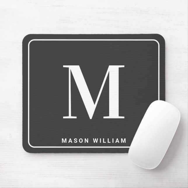 Tapis De Souris Modern Minimalist Monogram & Name - Charcoal Gray (Avec souris)