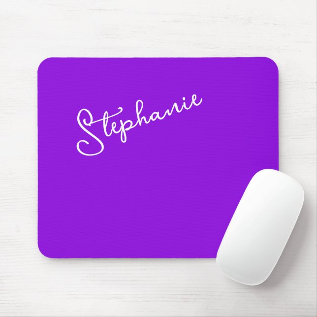 Tapis De Souris Modern Purple Personalized Name Script Minimalist  (Avec souris)