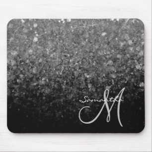 Tapis De Souris Modern Silver & Black Glitter Ombre Monogram