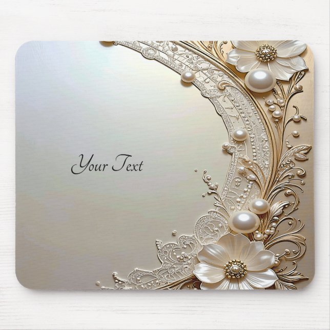 Tapis De Souris Modern White Flowers Pearls Mousepad (Devant)