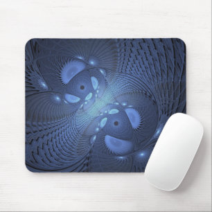 Tapis De Souris Moderne Abstrait tendance Dusk Blue Fractal Art