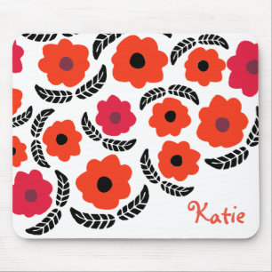 Tapis De Souris Moderne Orange et Flore Rouge Personnalisé
