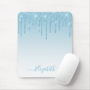 Tapis De Souris Moderne tendance élégant écriture pailleté bleu cl