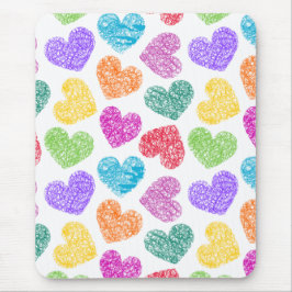 Tapis De Souris Moderne Vibrant Rainbow Doodle Hearts mignon Motif