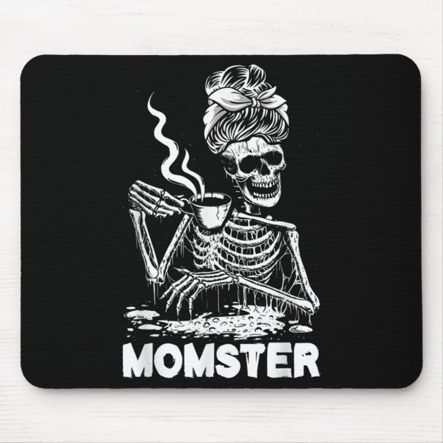 Tapis De Souris Momster Skeleton Woman Coffee Funny Halloween Mom  (Devant)