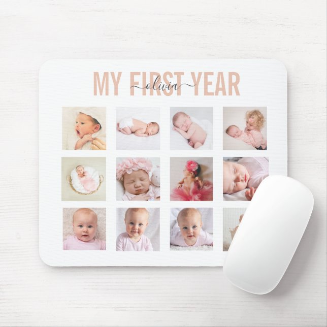 Tapis De Souris Mon bébé de première année fille 12 photo Collage (Avec souris)