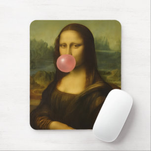 Tapis De Souris Mona Lisa soufflant de bulle rose