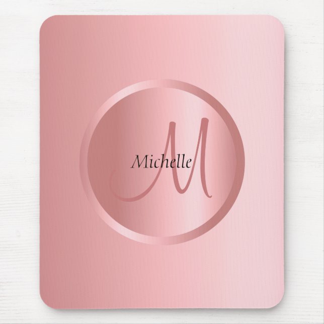Tapis De Souris Mono gram Modèle Moderne Elegant Rose Or (Devant)