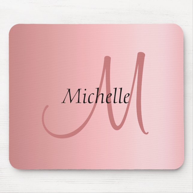 Tapis De Souris Mono gramme Moderne Elegant Rose Modèle Or (Devant)