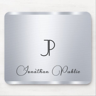 Tapis De Souris Monogram Initial Typography Silver Look Template