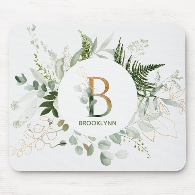 Tapis De Souris Monogram Letter B Fern & succulent Mouse Pad (Devant)