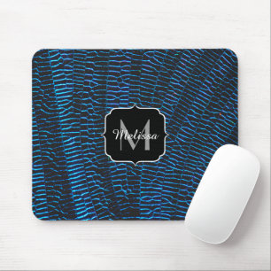 Tapis De Souris Monogramme abstrait bleu vibrant métallisé brillan